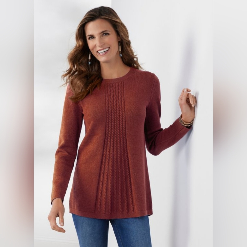Soft Surroundings Priscilla Lightweight Cable Knit Swing Sweater Size Small Fall